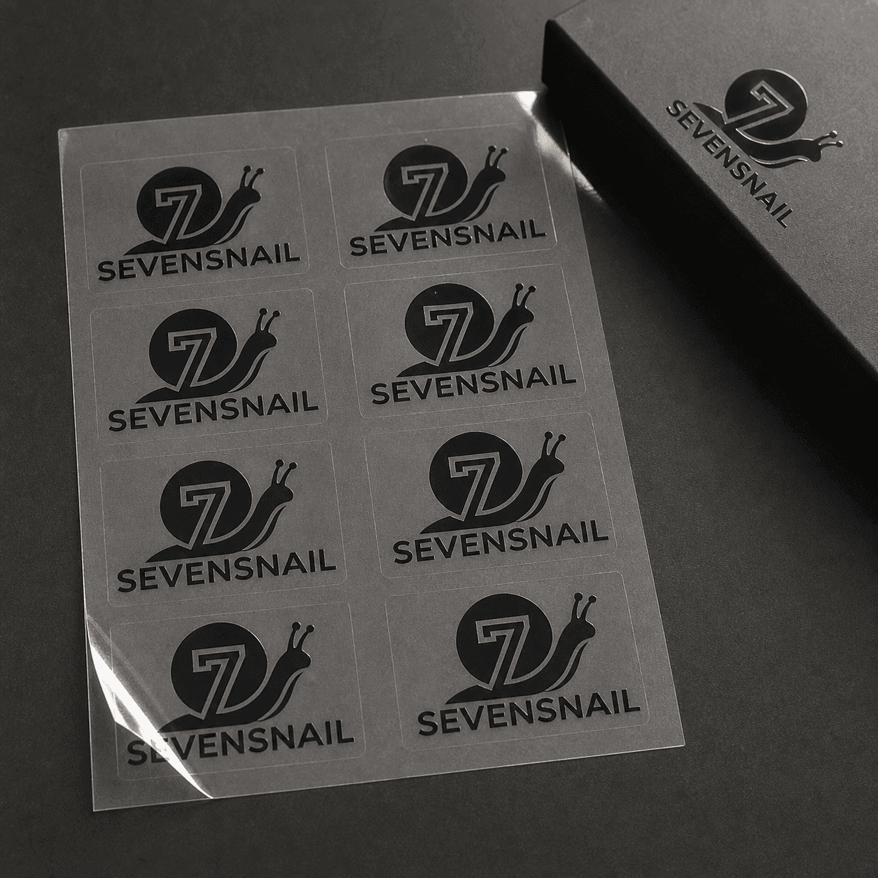 Sevensnail black raised UV transfer sticker sheet on clear carrier film